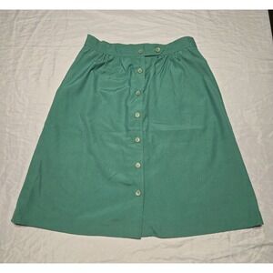 Vtg Lazarus True Green Button A-Line Skirt 18 Petite (30" Waist) Pockets Classic